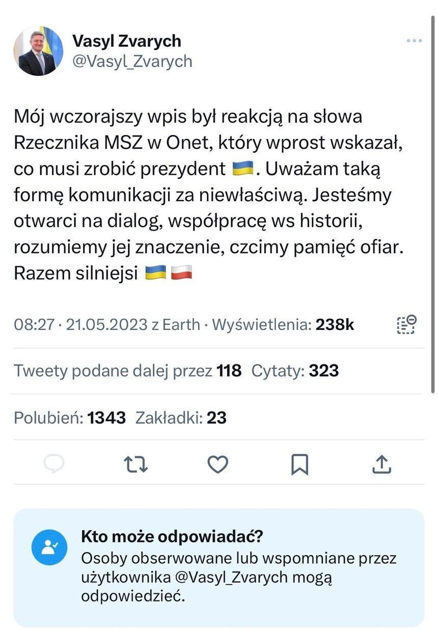 Kolejny wpis ambasadora Ukrainy.